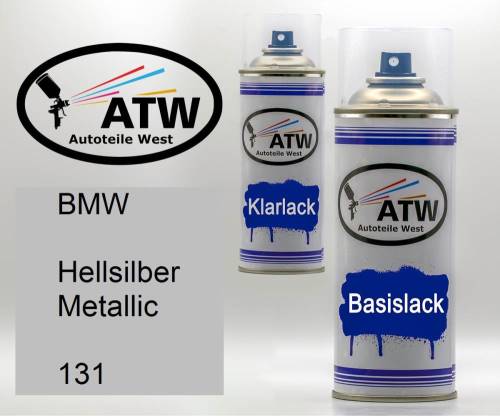 BMW, Hellsilber Metallic, 131: 400ml Sprühdose + 400ml Klarlack - Set, von ATW Autoteile West.